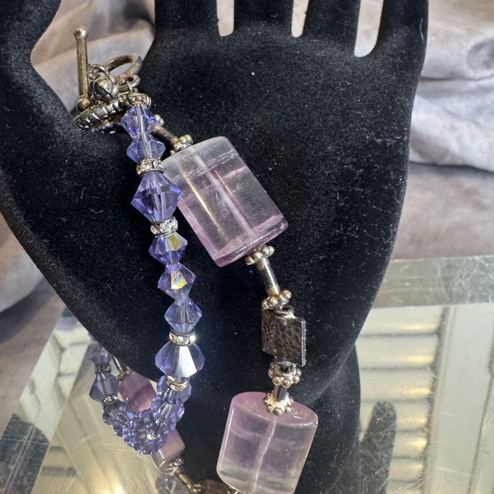 Sterling silver‎ 925 Purple and Silver Beaded Bracelet Set Gorgeous!!